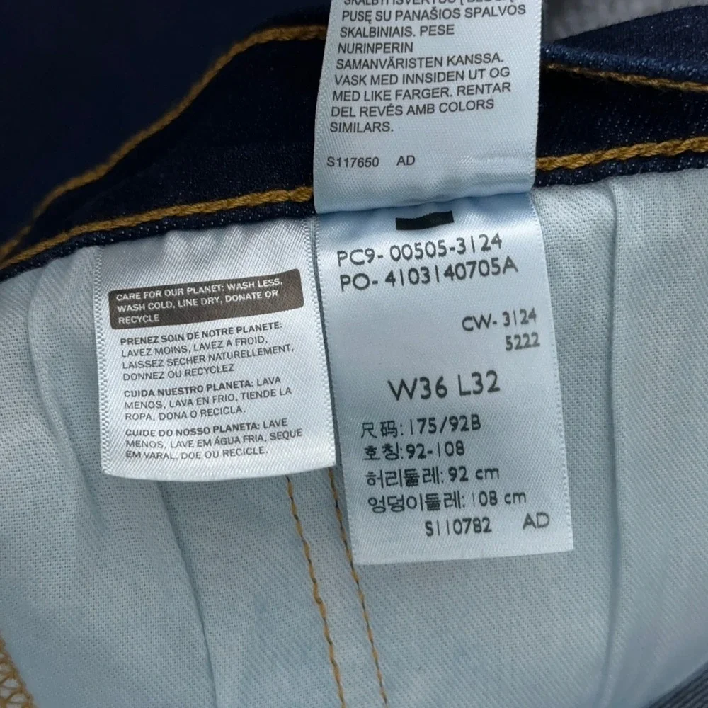NEW Levi's 505 Jeans Mens 36x32 Regular Fit Dark Wash Indigo Stretch Denim